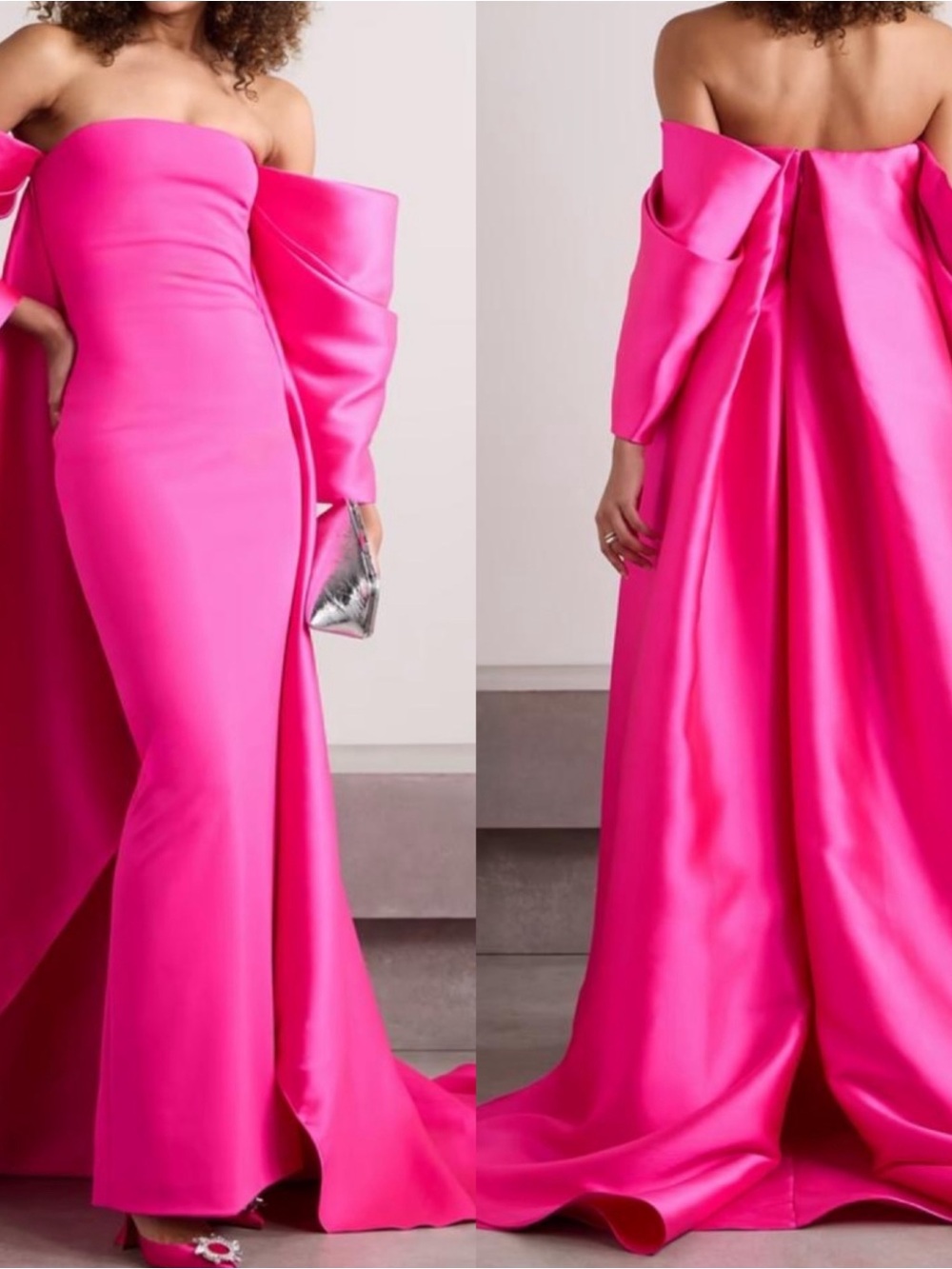 SOLACE LONDON Kyla Off the Shoulder Draped Long Sleeve Pink Maxi Dress Size 4